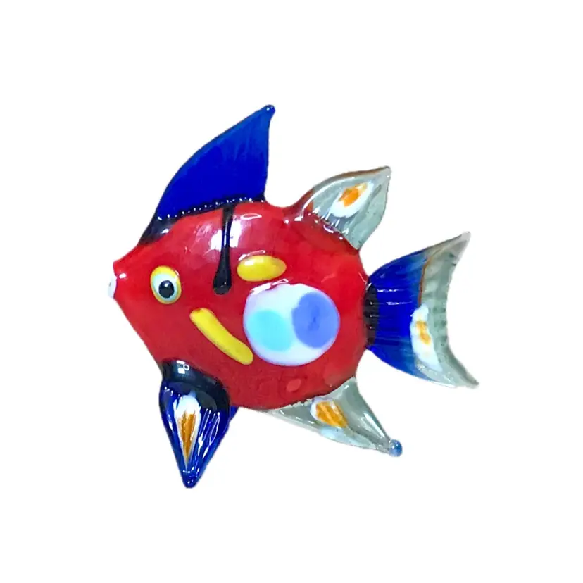 Hand Blown Art Glass Fish Figurine Colorful Red Blue Nautical Coastal Sea Life