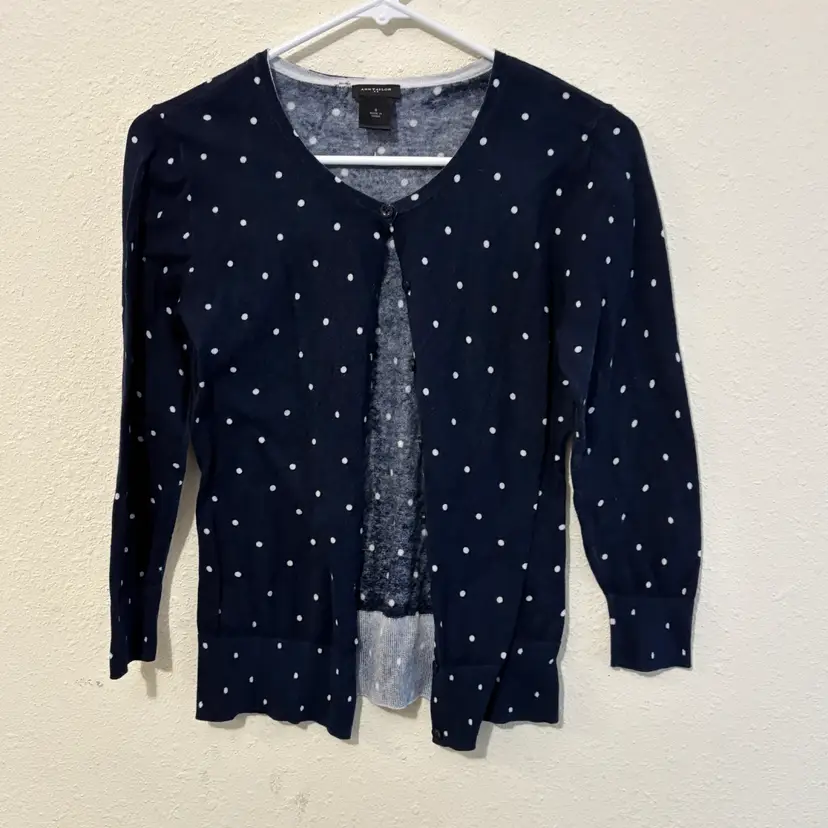Ann Taylor Blue Polka Dot Cardigan