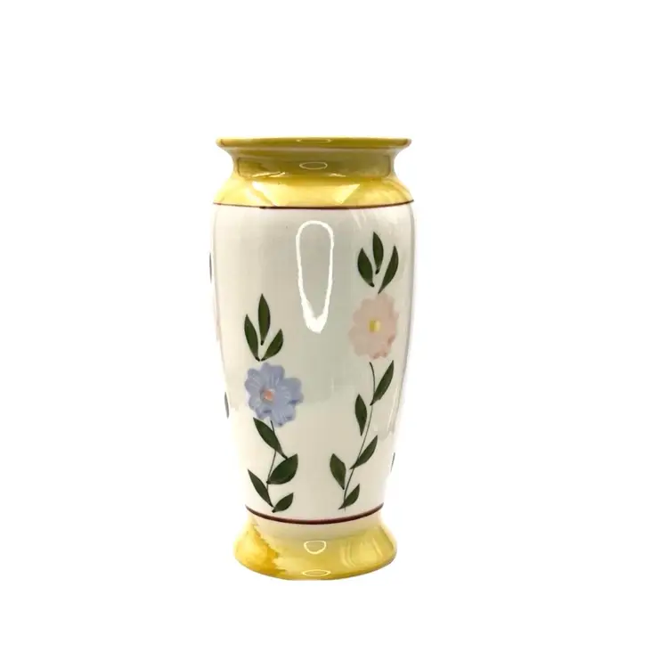 YELLOW VASE
HAND PAINTED
Gold Trim
Porcelain w/ Pink & Blue Flowers