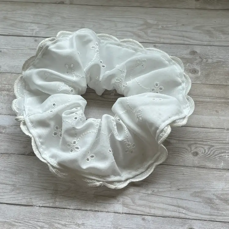 12 Piece Handmade White Eyelet Lace Scrunchie Wholesale Lot