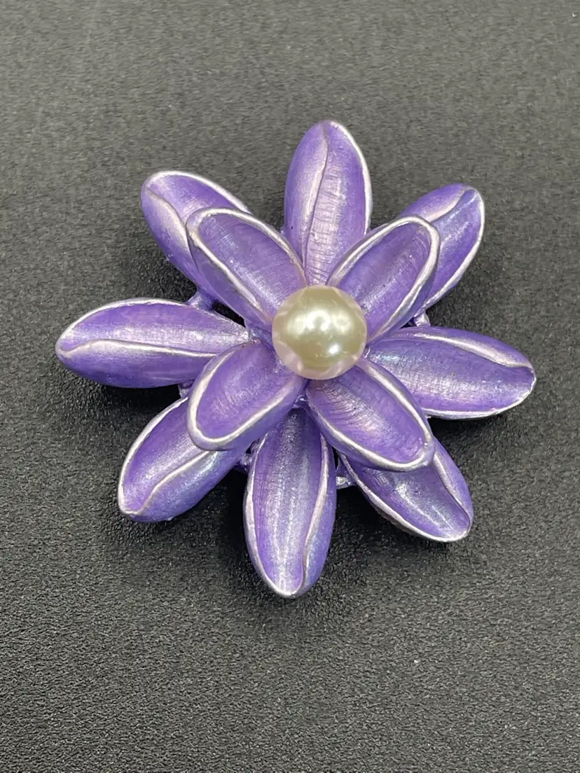 Purple Enameled Flower Brooch/Pendant