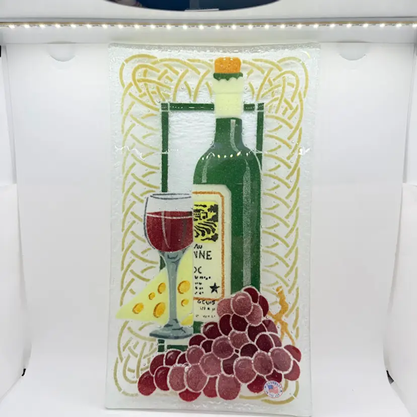 Vintage Peggy Karr Rectangular Wine Tray Fused Glass Charcuterie Platter 13.5"