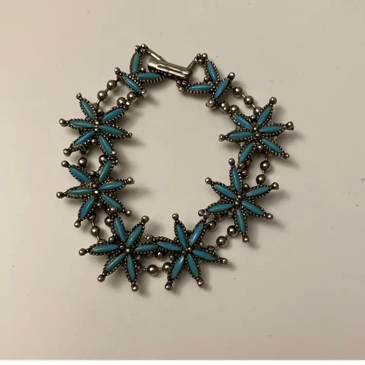 1970’s Faux Turquoise Southwestern Petite Point Link Bracelet