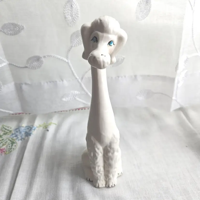 Vintage Wales White Poodle Ceramic with Blue Jeweled Eyes | Japan 7" tall