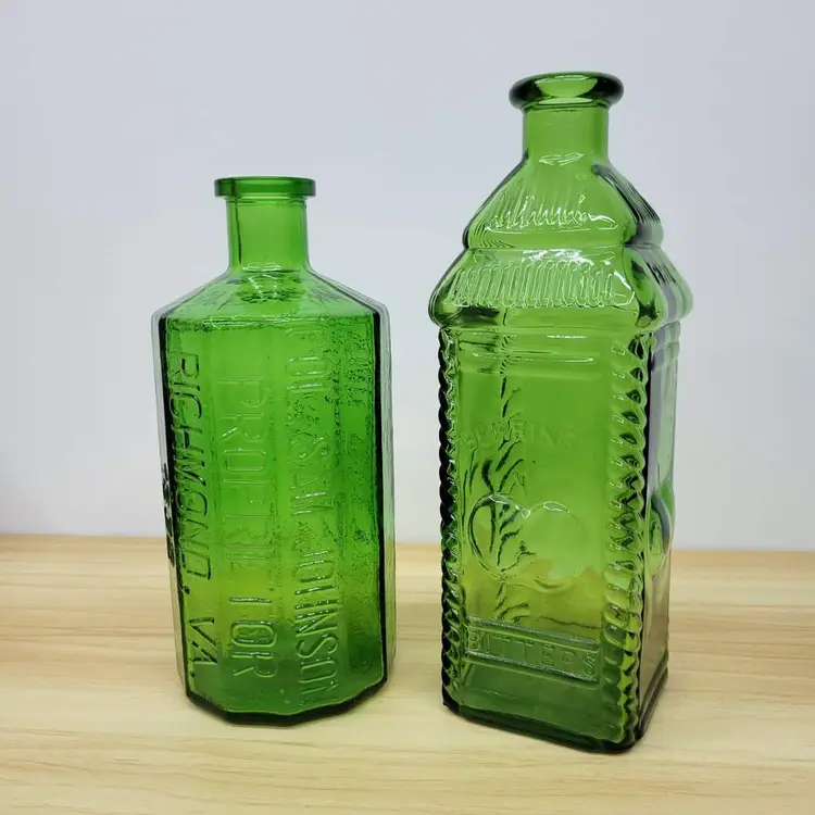 Vintage Wheaton Green Glass Apothecary Bottles - Set of 2