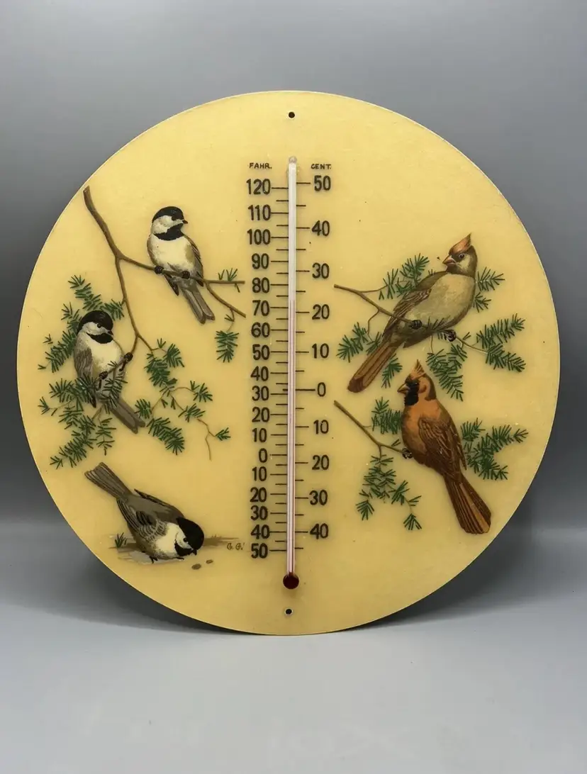 Vintage BACOVA GUILD Thermometer Cardinal Birds Wildlife 14 inch Fiberglass