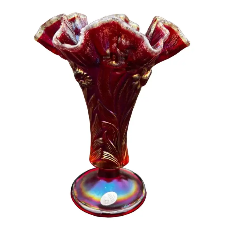 Fenton Red Stretch Glass Daffodil Vase