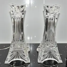 Vintage Marquis By Waterford Odyssey Clear Crystal Candle Holder 7” Set Of 2