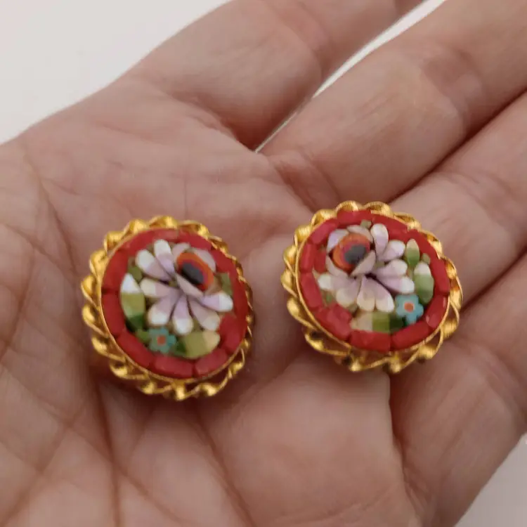 Vintage micromosaic clip earrings