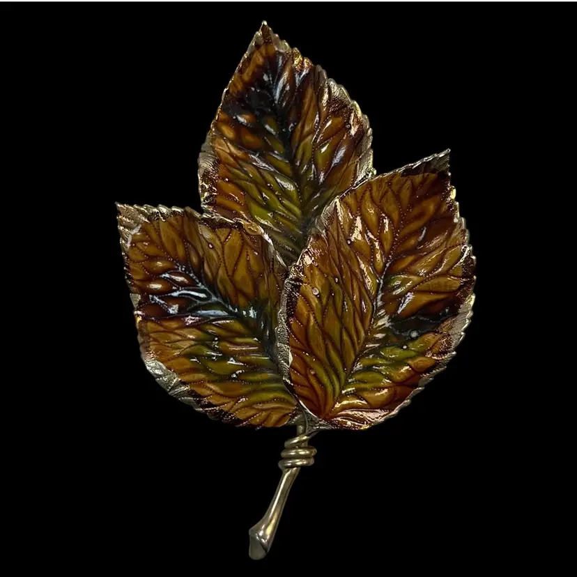 Vintage WEISS Brooch Enamel Leaf Green Brown Tone Fall Leaves