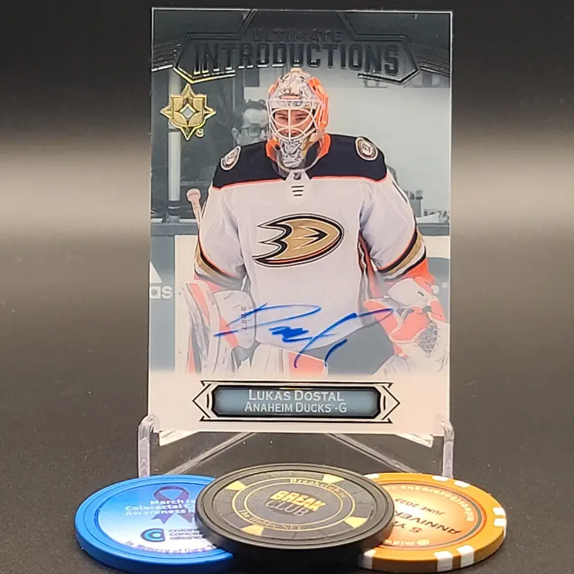 Lukas Dostal Rookie Auto 2022-23 Upper Deck Ultimate Collection Hockey Ultimate Introductions Autograph Insert - Card #UI-31 - Anaheim Ducks