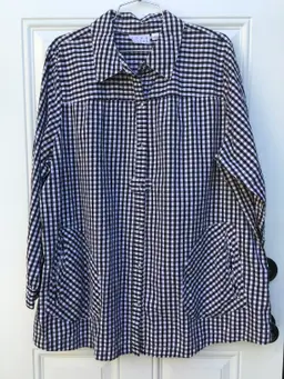 Joan Rivers Gingham Button-Down Boyfriend Shirt, Black And White, Women’s Blouse
