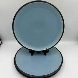 Denby Dinner Plates 10 3/4” Blue Jetty Light Blue, Dark Blue Rim Discontinued