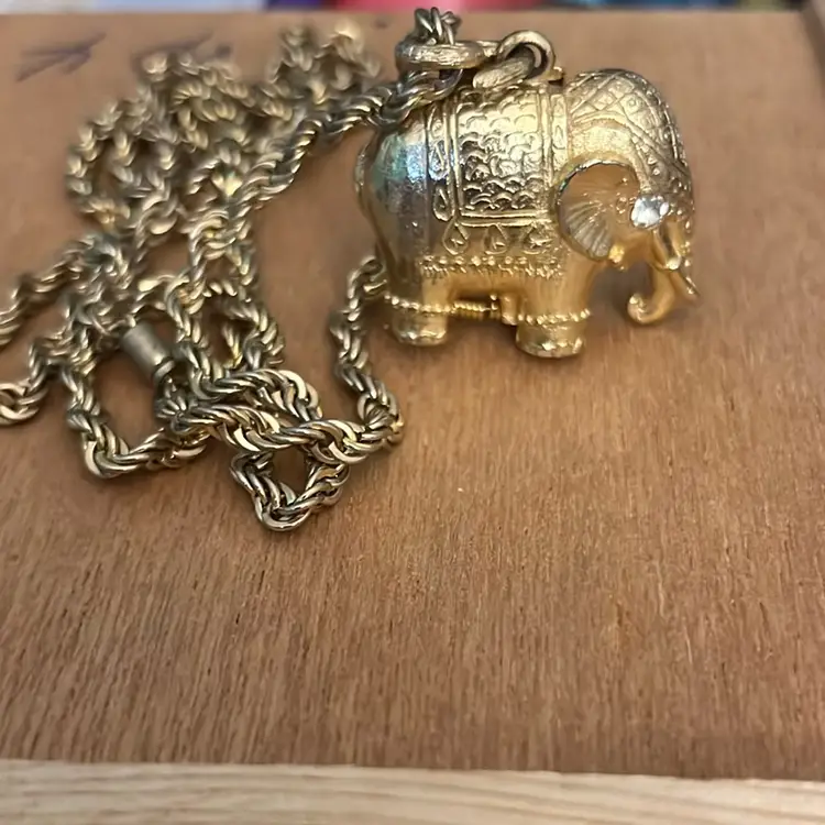 1960's Max Factor Tiny Tusker Elephant Perfume Locket and Chain