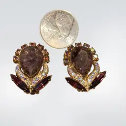 Flower Shape Rhinestone  Clip On Earrings Purple Rhinestone Center. 679 Julianna