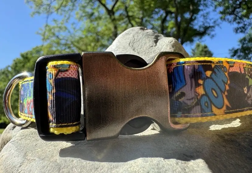 Dog Collar Batman Large Handmade Heavy Duty Yellow Superhero NEW