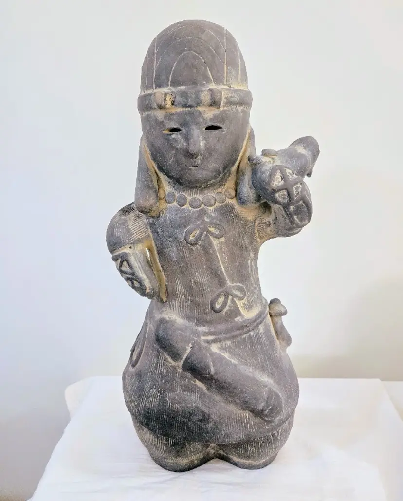 Vintage Japanese Haniwa Warrior Terracotta Figurine w/ Hawk & Sword