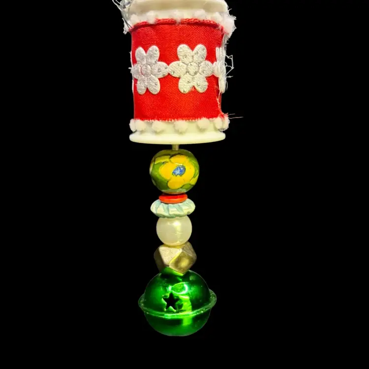 Handmade Bottle Brush Tree, Spool & Beads Ornament 8”