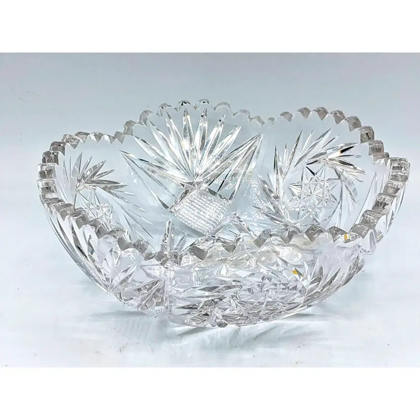 VINTAGE AMERICAN BRILLIANT ABP SAW TOOTH CRYSTAL GLASS BOWL 7 3/4 INCH ROUND