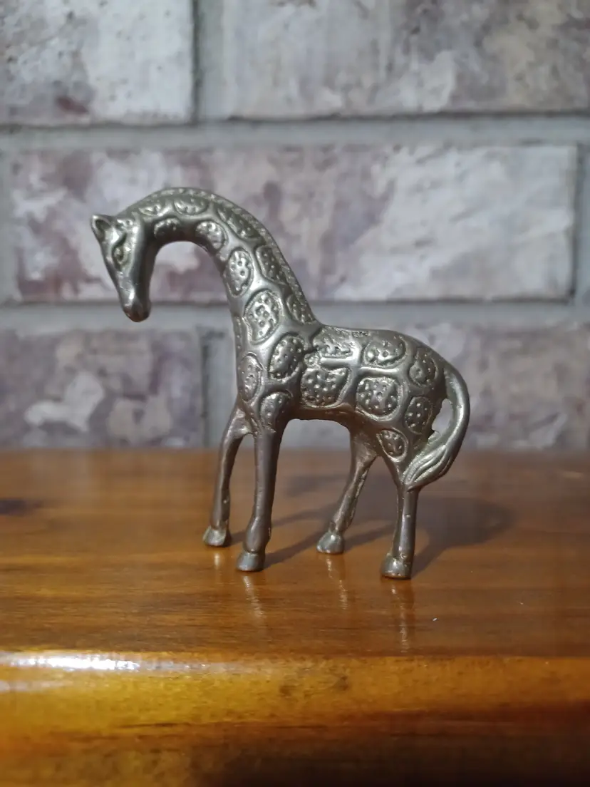 VTG Solid Brass Giraffe Figurine Miniature 3" Wide Animal Sculpture Collectible Decor