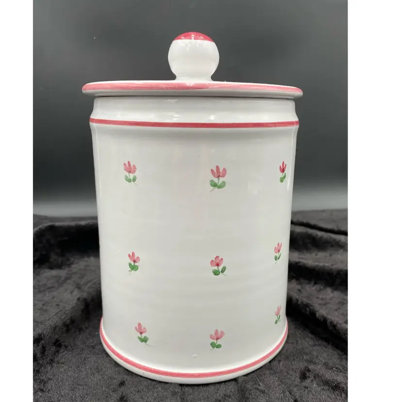Vintage 7" Pottery Canister, Made in Italy, Hand-painted Florals, #873
