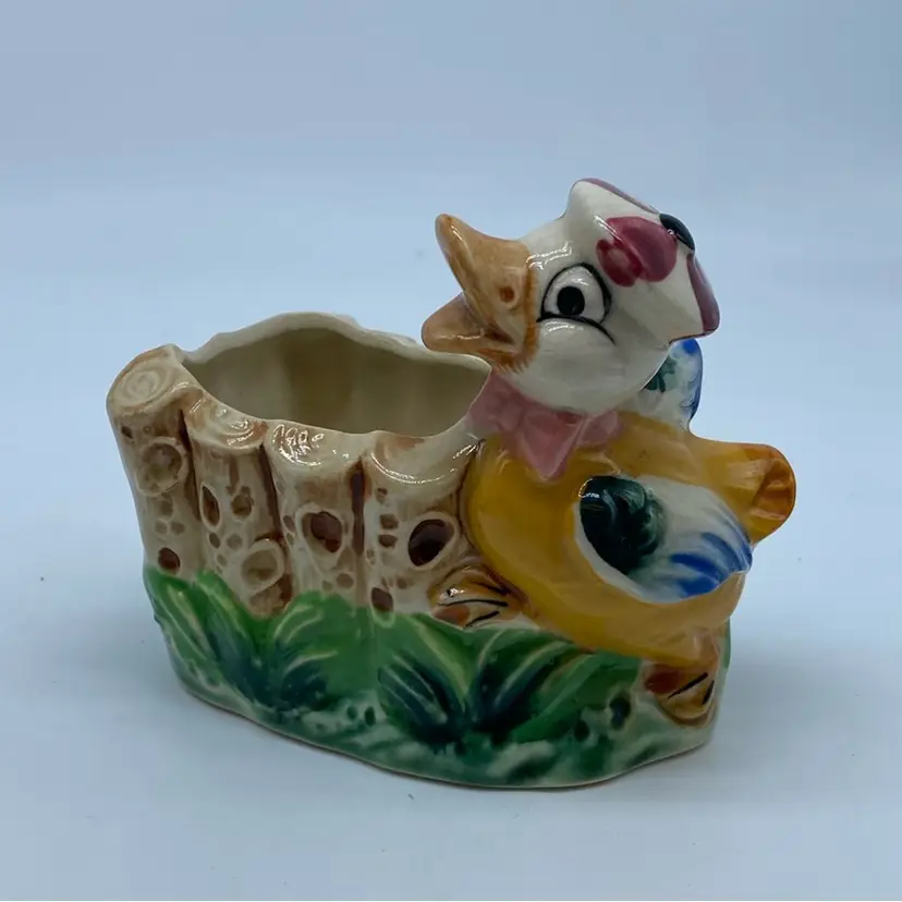 #4904 Vintage anthropomorphic ceramic duck planter with hand-painted details.