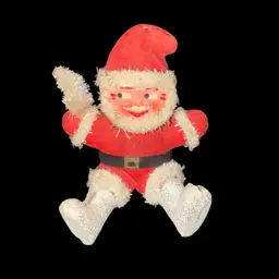 Vintage Red Flocked Santa With Bottle Brush Tree