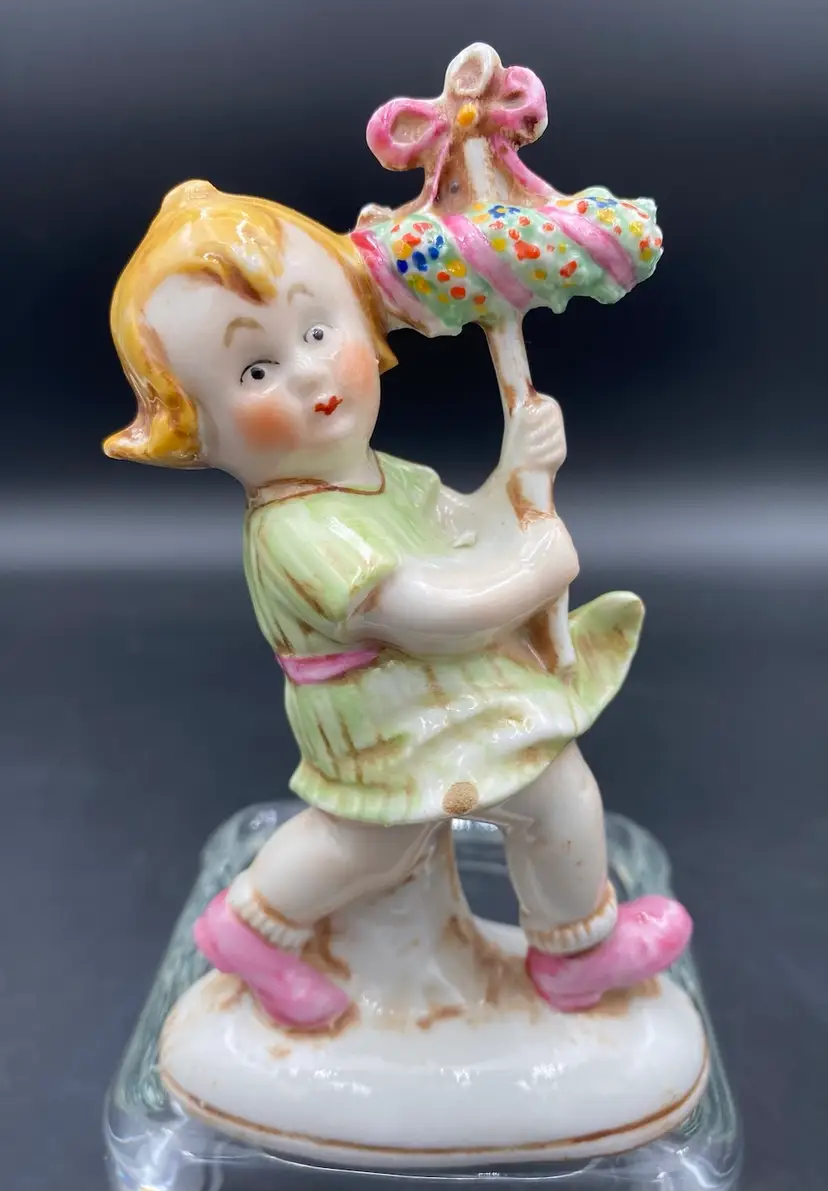 Vintage Ceramic Girl with May Pole Figurine, Germany, #20772