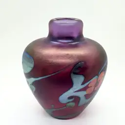 Vandermark Blown Glass Iridescent Flower Vines 1982 Perfume No Stopper Bud Vase