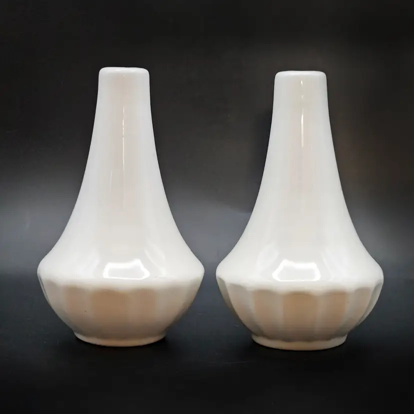 White Ceramic Salt and Pepper Shakers MA&DE or J G Meakin England MCM