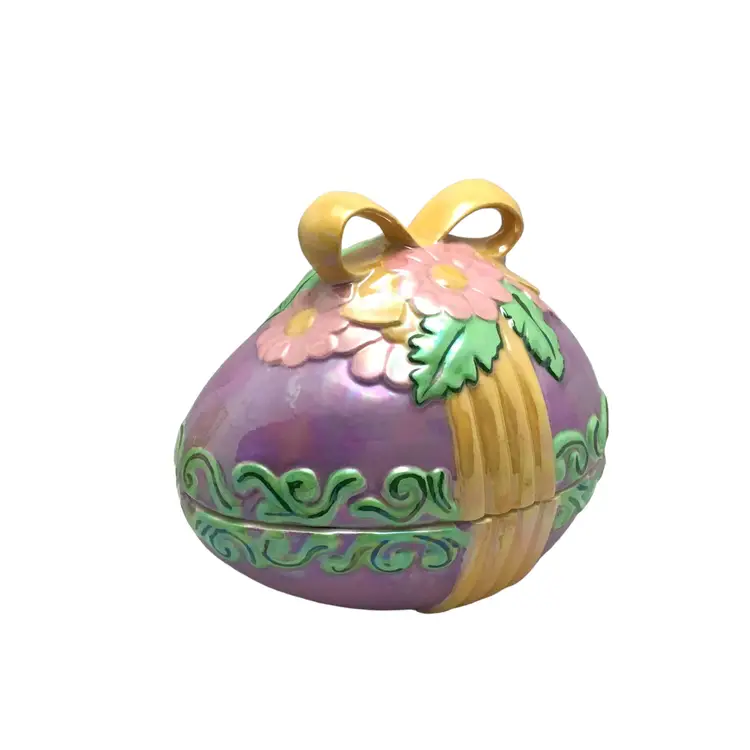 #01 Charming Vintage Ceramic Easter Egg Trinket Box with Floral Accents