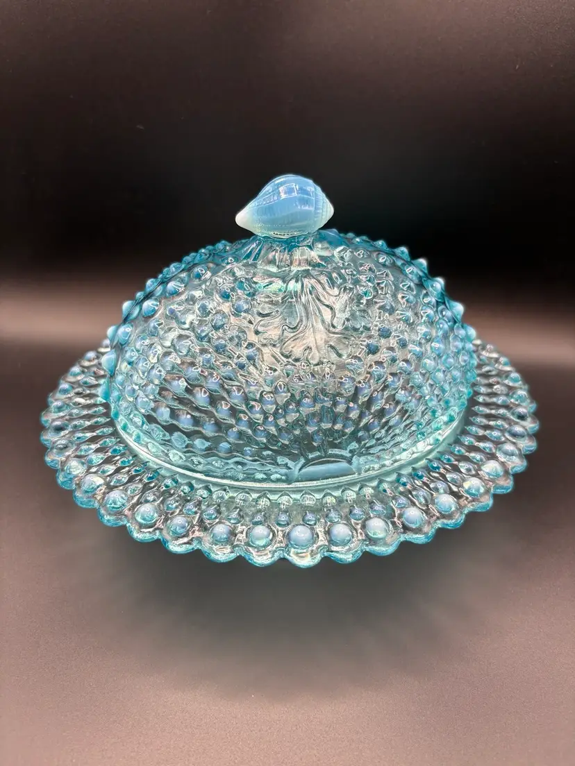 Nautilus or Argonaut Blue Opalescent Butter dish
