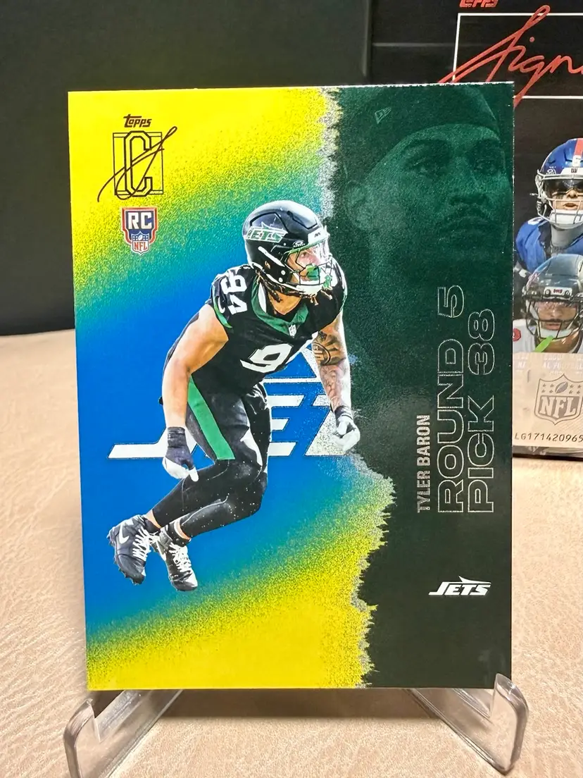 Tyler Baron 2025 Topps Signature Class #176 Yellow Blue New York Jets Parallel + Bonus Card