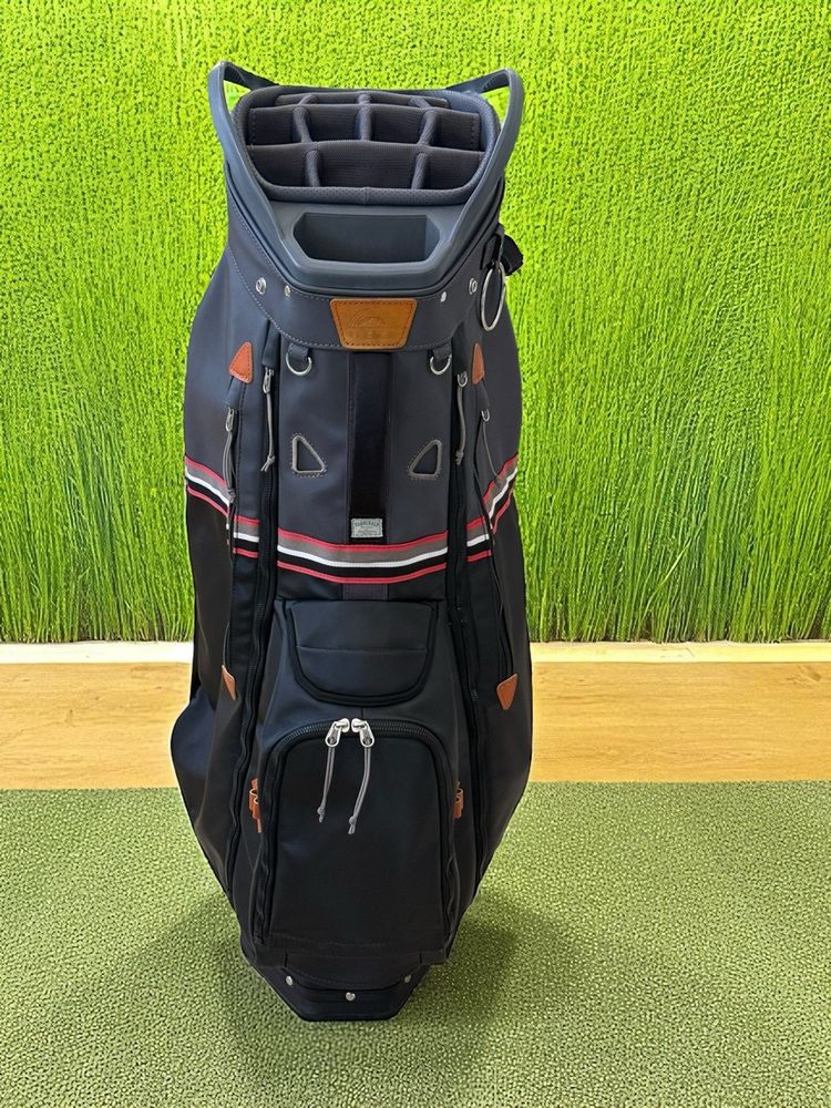 Sun Mountain Golf | Mid Stripe Cart Bag 14-Way Top | Black/Grey w/ Red Trim + Rain Hood ⛳️🏌️‍♂️Premium Quality!
