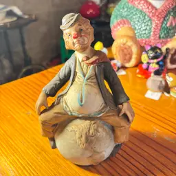 1970-80s Ceramic Clown Sitting On Top Of The World (originally Part Of A Music Box) 7x5x3” Japan Vintage