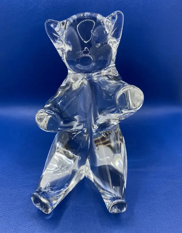 Abstract Handblown Solid Lead Crystal Glass Sitting Bear Statue Paperweight