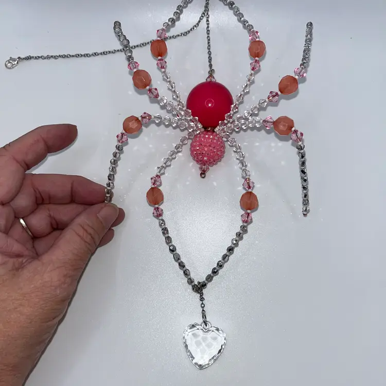 🕷️💖 Handmade Spider Sun Catcher with Vintage Crystal Beads 💖🕷️