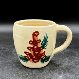Paul Storie Marshall TX Studio Art Pottery Pinecone Mug 12 fl oz Hand Painted Christmas Winter