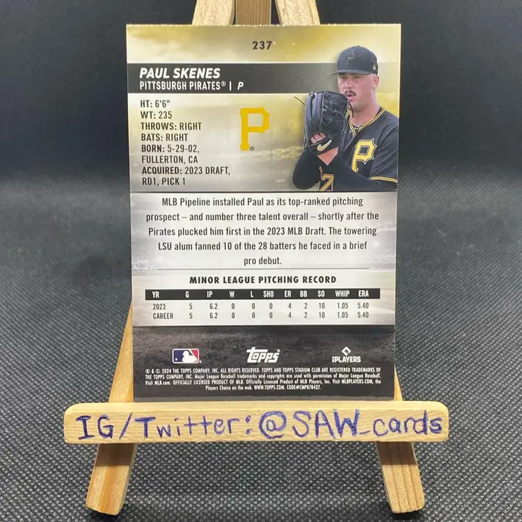 Paul Skenes 2024 Stadium Club Pittsburgh Pirates