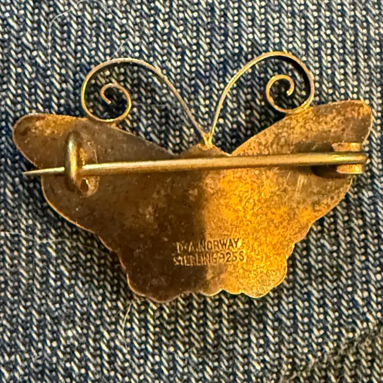 Vintage David Andersen Norway Guilloche White Enamel Butterfly 1.25”