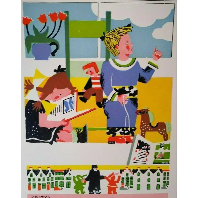 Piet Worm Art Print Children Horse Toy Book Vintage M B Z Amsterdam Holland 1951