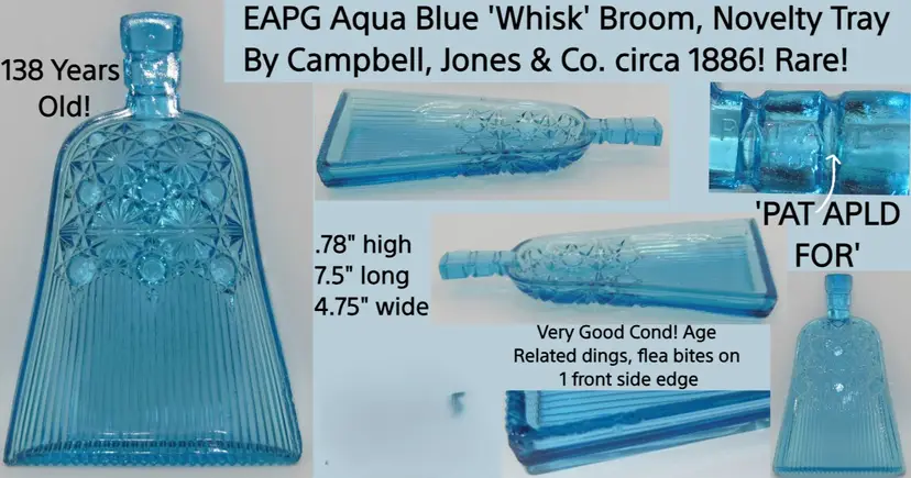 EAPG Aqua Blue 'Whisk' Broom Novelty Tray, by Campbell, Jones & Co. c1888!!