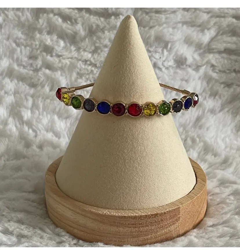 Guess Gold-Tone Rainbow Crystal Slider Bracelet