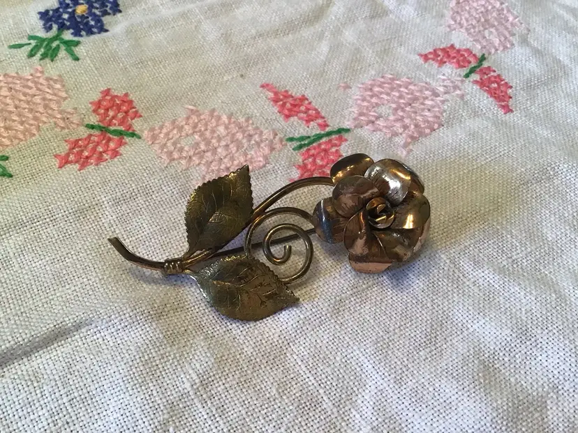 Vintage Diana Vermeil Rose On Stem Brooch