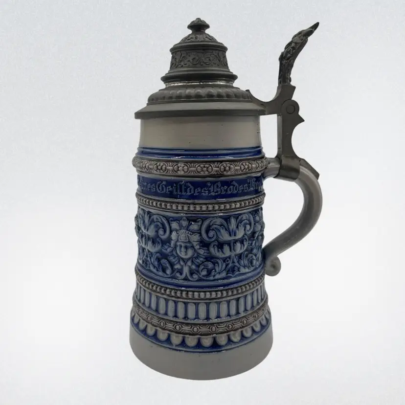 RWB - Vintage German Stein Cobalt Blue & Pewter Lid - Marked Pauson Muchen