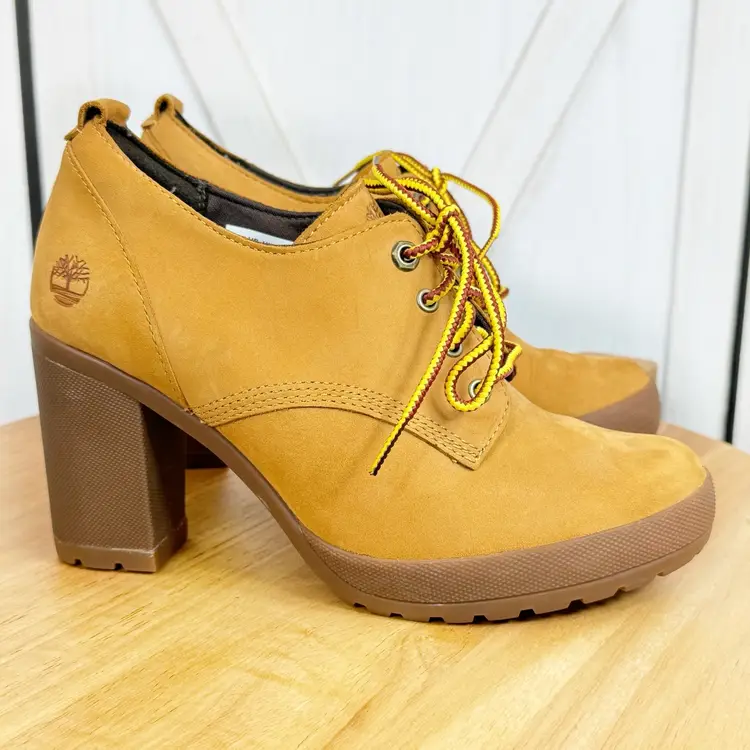 Timberland Camdale Oxford Heeled Booties Wheat Nubuck Suede Size 6.5