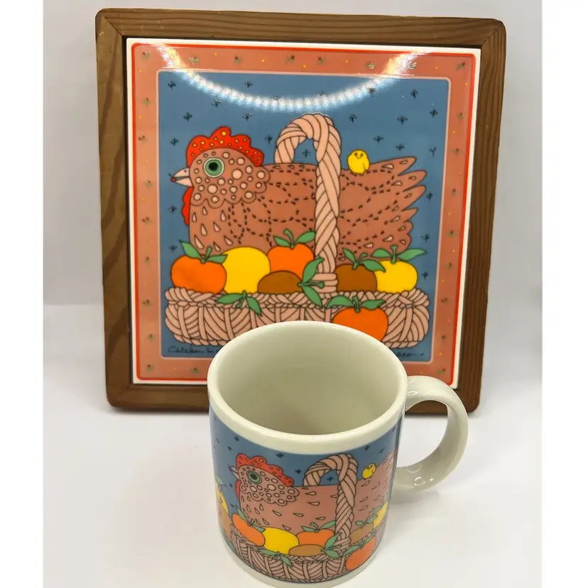 Chicken In A Basket Taylor & Ng Tile & Matching Mug