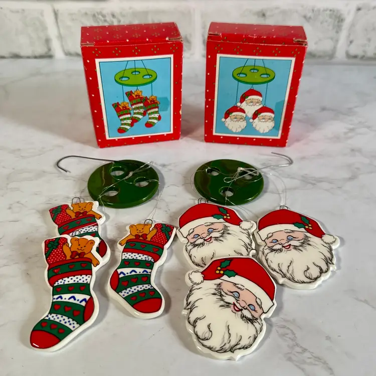 Set of 2 Russ Christmas Ornaments Holiday Windchimes Santa & Stocking in Original Box