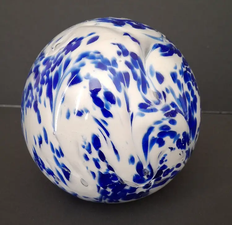 #01 Vintage Colbalt Blue and White Speckled Swirl 4 Inch Paperweight