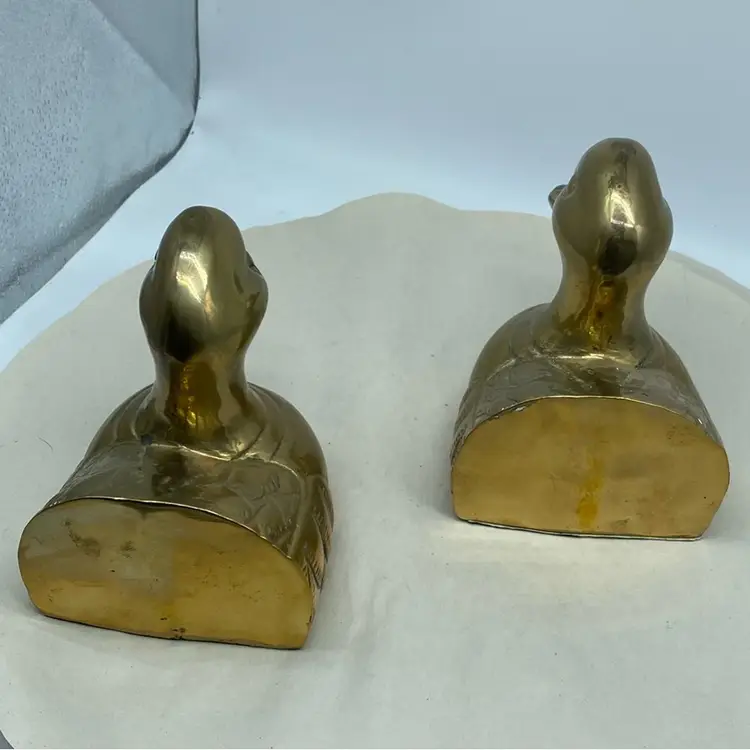#1807 Brass Duck Decoy Pair Mid Century Bookends Heavy